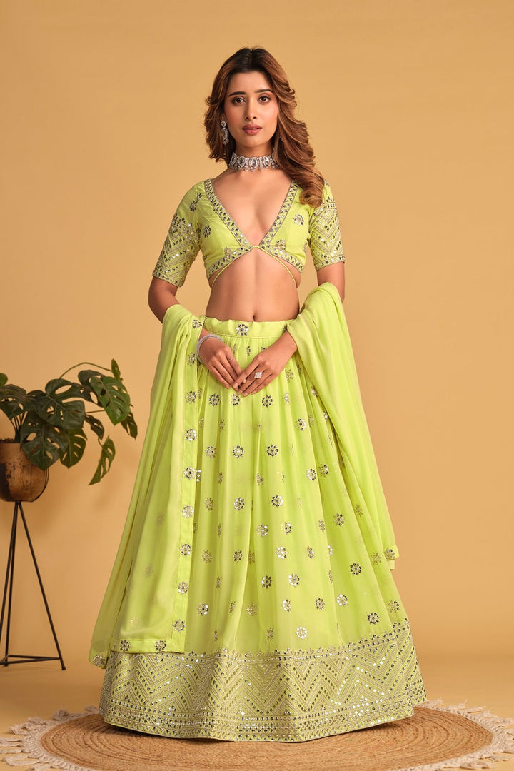 Indian Designer Neon Lehenga Choli in Georgette With Sequins Zari Embroidered Work Wedding Lehenga Party Wear Lehenga for women with dupatta  - INSPIRED