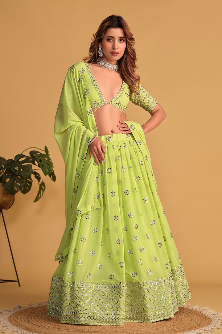 Indian Designer Neon Lehenga Choli in Georgette With Sequins Zari Embroidered Work Wedding Lehenga Party Wear Lehenga for women with dupatta  - INSPIRED