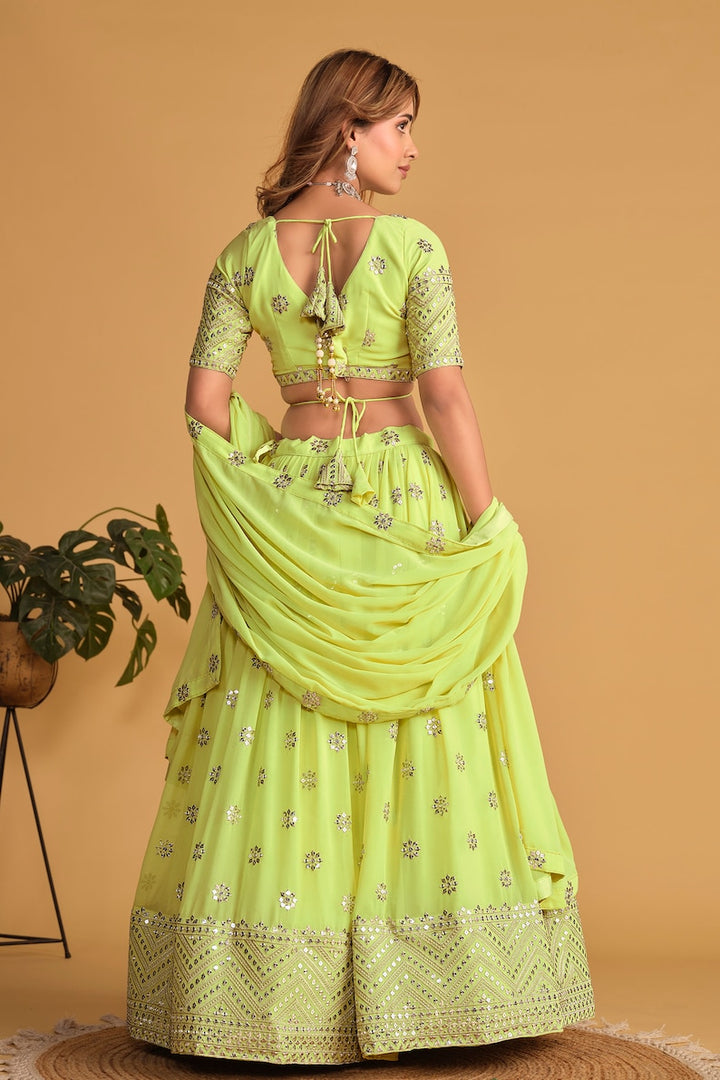 Indian Designer Neon Lehenga Choli in Georgette With Sequins Zari Embroidered Work Wedding Lehenga Party Wear Lehenga for women with dupatta  - INSPIRED