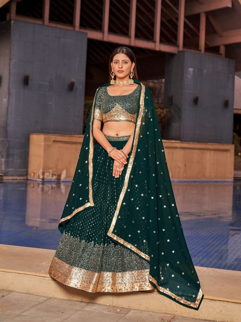 Designer Green orders lehenga Choli with Zari and Sequence Embroidery Work for woman party wear lehenga choli with dupatta