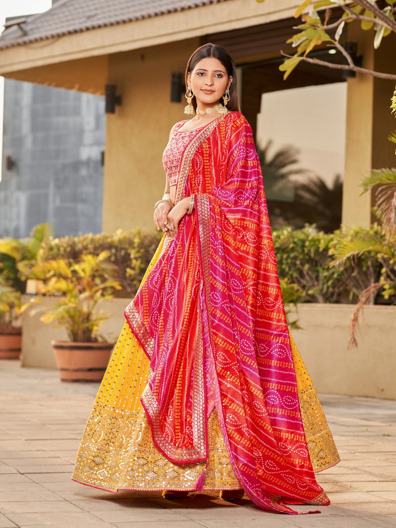 Pink nd orange Designer Indian Fancy Thread Work With Sequence Work Lehengawith sale designer blouse indian style dupatta party wear lehenga chol