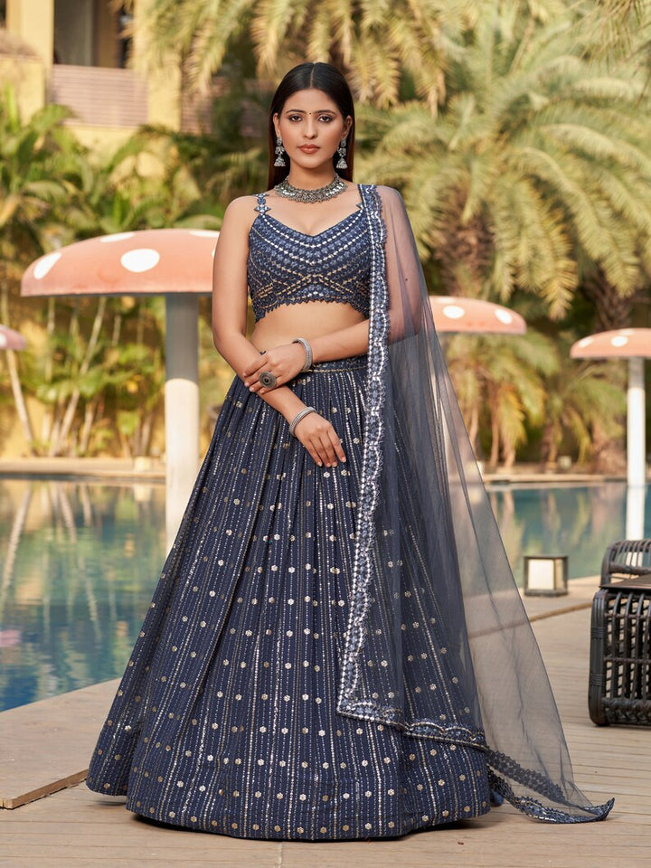 Indian Designer Gray Lehenga Choli  With Zari Sequins Thread Embroidery Work Wedding Lehenga Choli Party Wear Lehenga for girl women  - INSPIRED