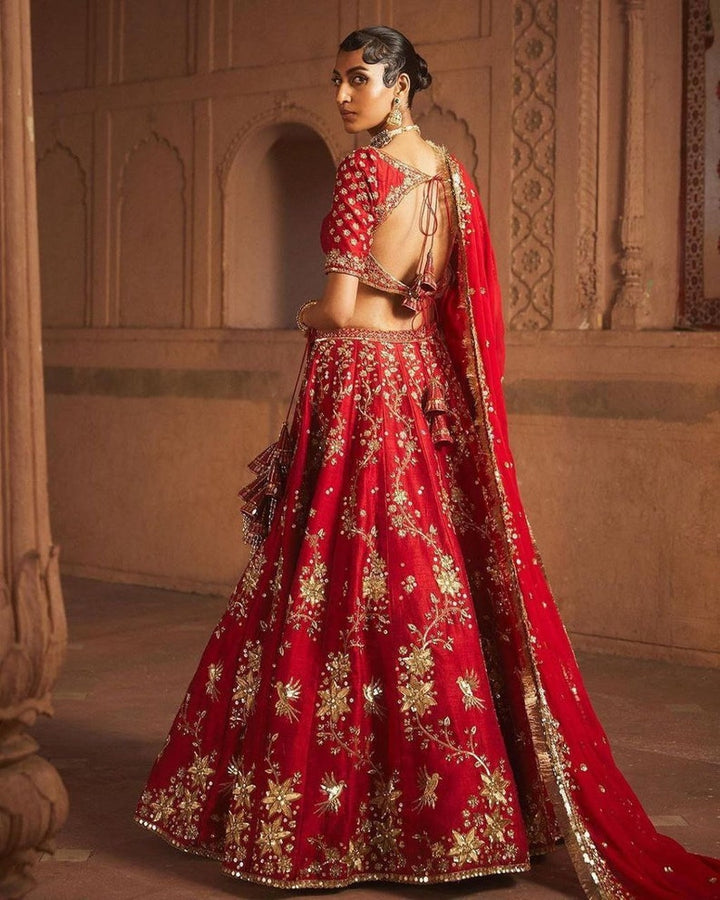 Designer Red Lehenga Choli With Zari Sequins Embroidery Work Wedding Lehenga Choli Party Wear Lehenga for wedding party girl ReadyToWear Set  - INSPIRED