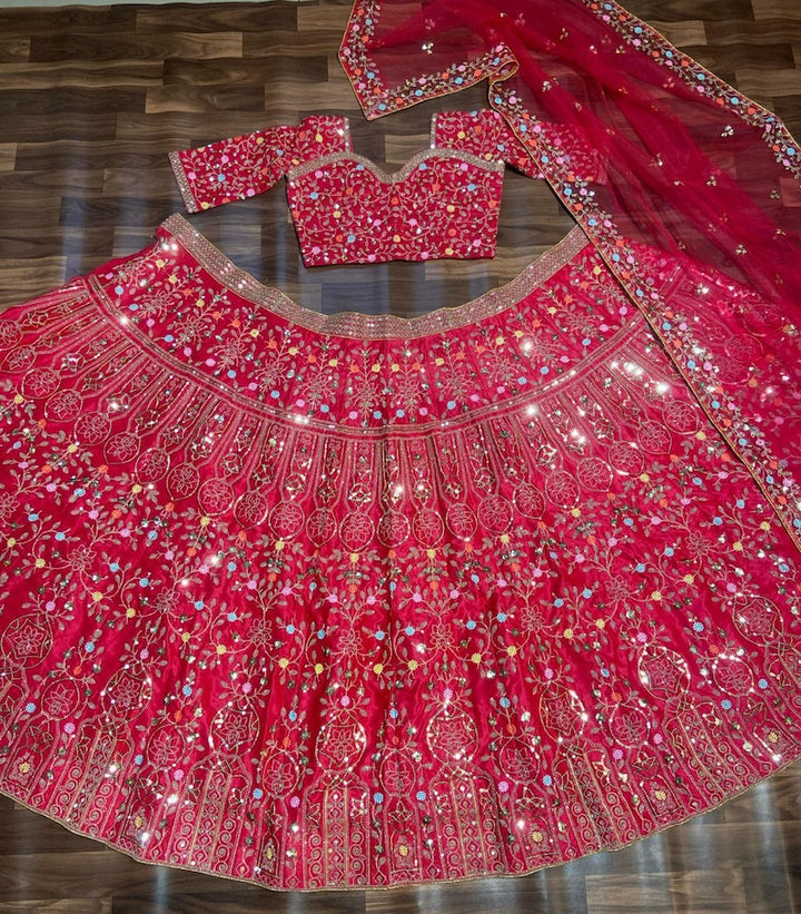 Beautiful pink lehenga choli with intricate thread sequins embroidery for girls