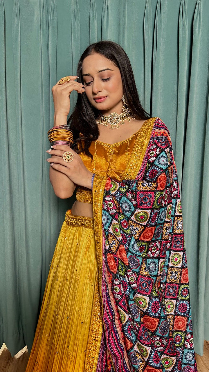 Designer Yellow Lehenga Choli In Chinon silk With sequins & thread Embroidery Work Wedding Lehenga Party Wear Lehenga for girl ethnicWear  - INSPIRED