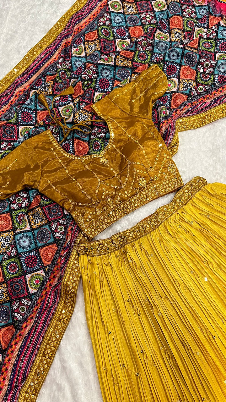 Designer Yellow Lehenga Choli In Chinon silk With sequins & thread Embroidery Work Wedding Lehenga Party Wear Lehenga for girl ethnicWear  - INSPIRED