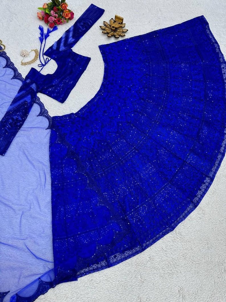 designer blue lehenga choli for women with heavy sequence and embroidery work, wedding wear party wear lehenga choli | Ready To Wear