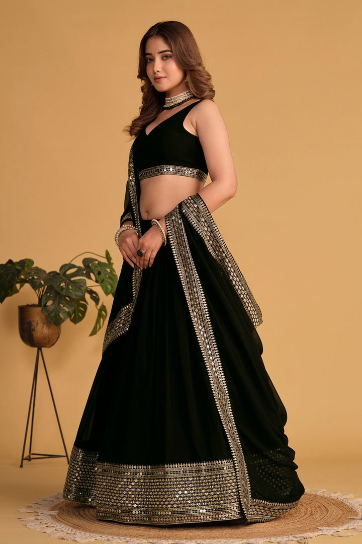 Indian Designer Black Lehenga Choli in Georgette With Sequins Zari Embroidered Work Wedding Lehenga Party Wear Lehenga for women Black Dress  - INSPIRED