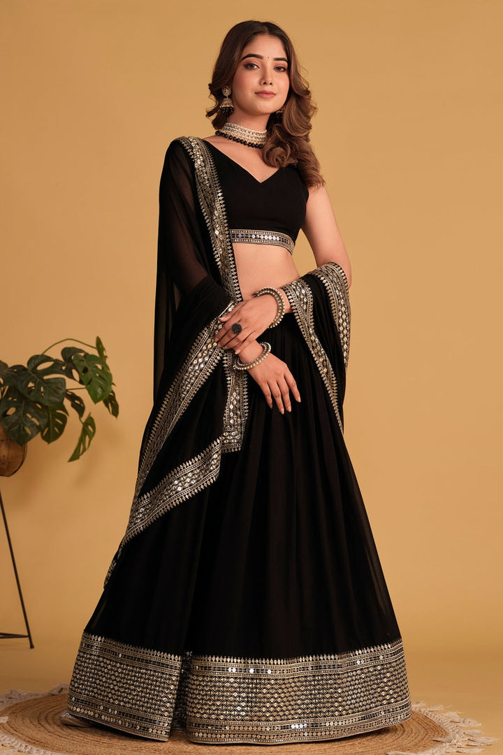 Indian Designer Black Lehenga Choli in Georgette With Sequins Zari Embroidered Work Wedding Lehenga Party Wear Lehenga for women Black Dress  - INSPIRED