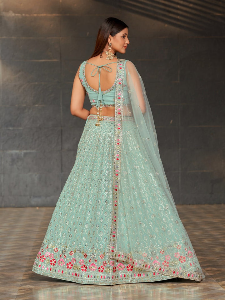 Indian Designer Sky Blue Lehenga Choli  With Zari Sequins Thread Embroidery Work Wedding Lehenga Choli Party Wear Lehenga for girl women  - INSPIRED