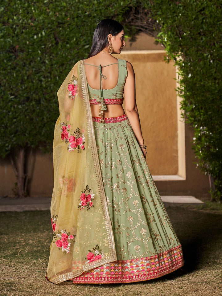 Indian Designer Pista YellowLehenga Choli  With Zari Sequins Thread Embroidery Work Wedding Lehenga Choli Party Wear Lehenga for girl women  - INSPIRED