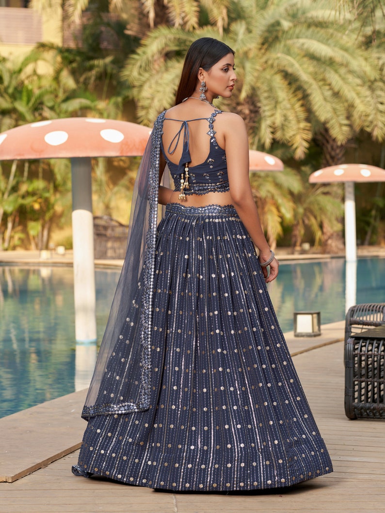 Indian Designer Gray Lehenga Choli  With Zari Sequins Thread Embroidery Work Wedding Lehenga Choli Party Wear Lehenga for girl women  - INSPIRED