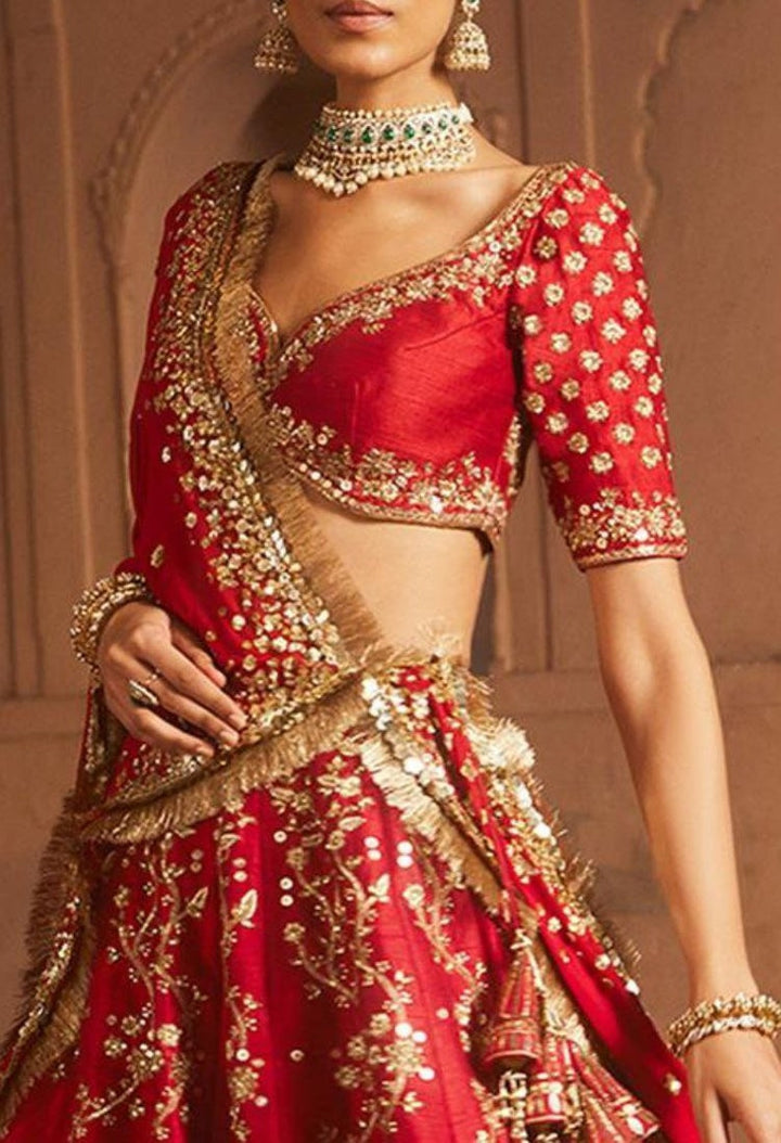 Designer Red Lehenga Choli With Zari Sequins Embroidery Work Wedding Lehenga Choli Party Wear Lehenga for wedding party girl ReadyToWear Set  - INSPIRED