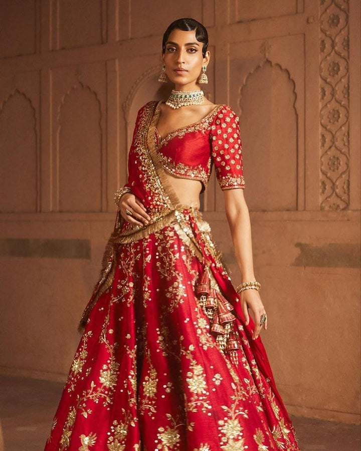 Designer Red Lehenga Choli With Zari Sequins Embroidery Work Wedding Lehenga Choli Party Wear Lehenga for wedding party girl ReadyToWear Set  - INSPIRED