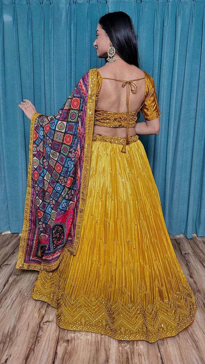 Designer Yellow Lehenga Choli In Chinon silk With sequins & thread Embroidery Work Wedding Lehenga Party Wear Lehenga for girl ethnicWear  - INSPIRED