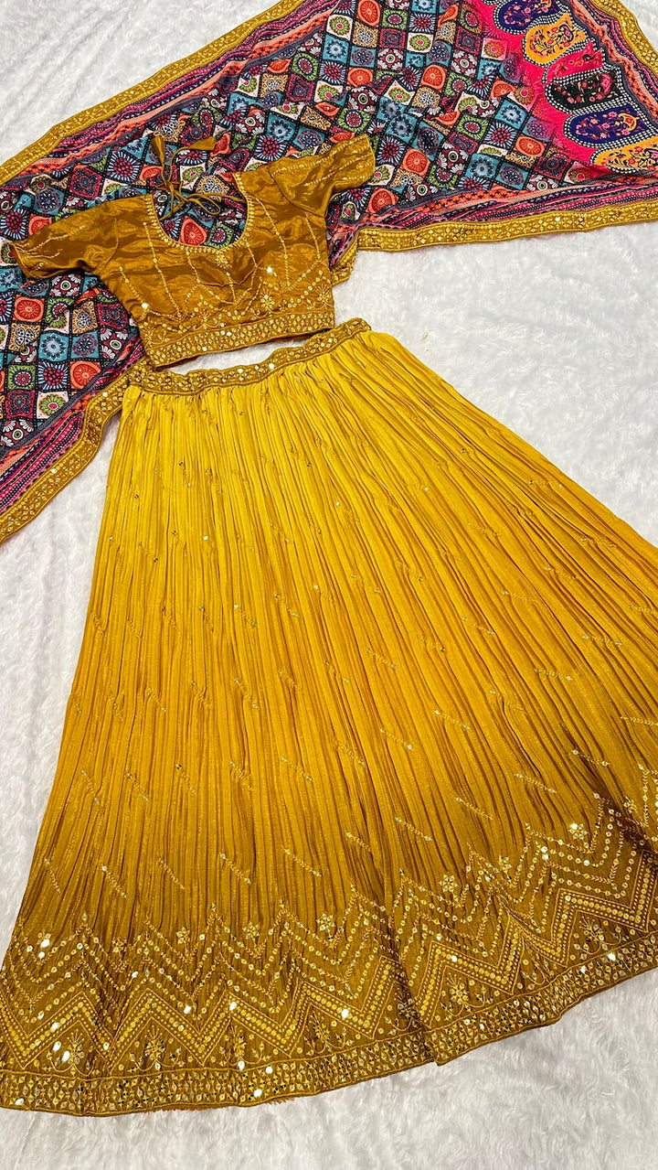 Designer Yellow Lehenga Choli In Chinon silk With sequins & thread Embroidery Work Wedding Lehenga Party Wear Lehenga for girl ethnicWear  - INSPIRED