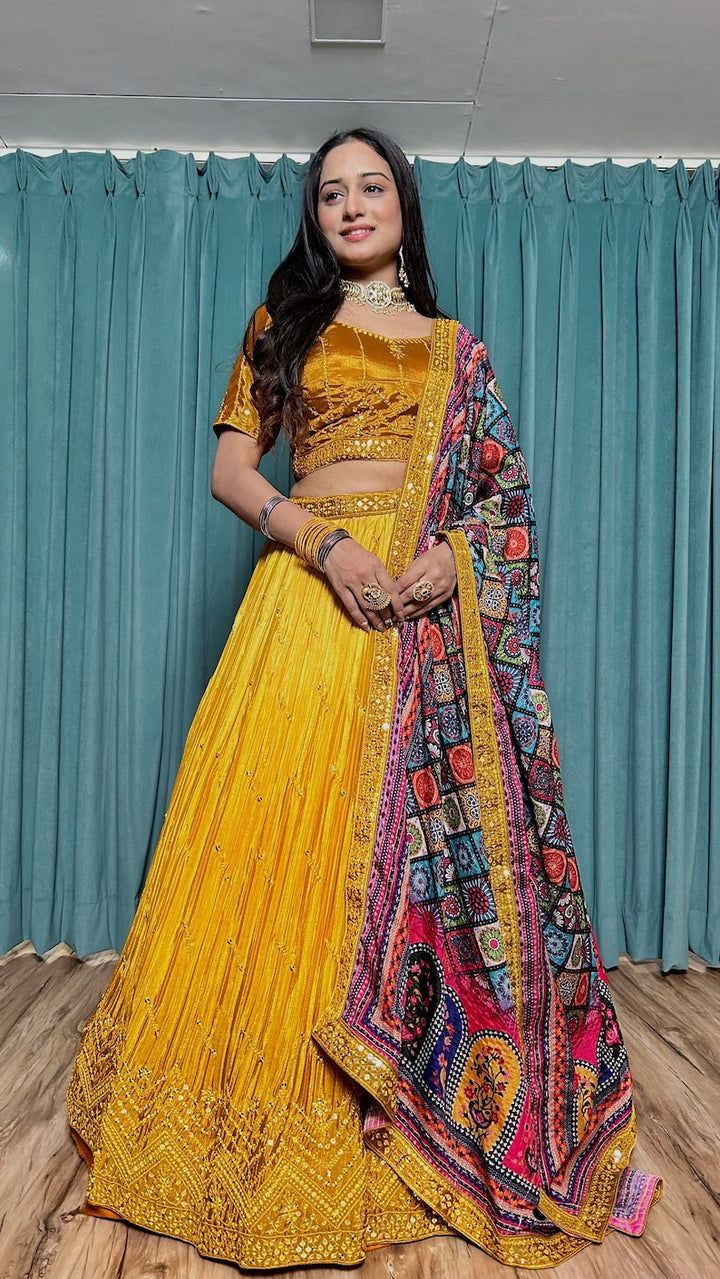 Designer Yellow Lehenga Choli In Chinon silk With sequins & thread Embroidery Work Wedding Lehenga Party Wear Lehenga for girl ethnicWear  - INSPIRED