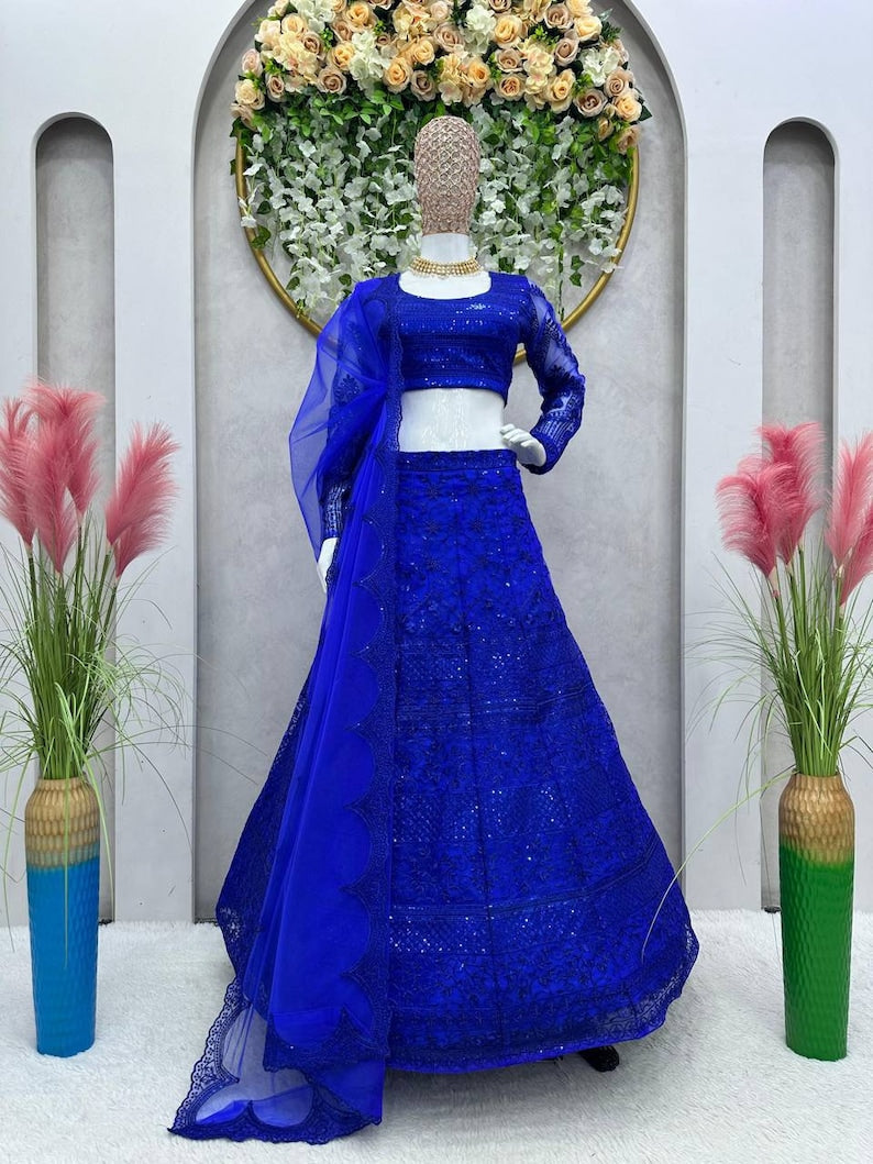 designer blue lehenga choli for women with heavy sequence and embroidery work, wedding wear party wear lehenga choli | Ready To Wear