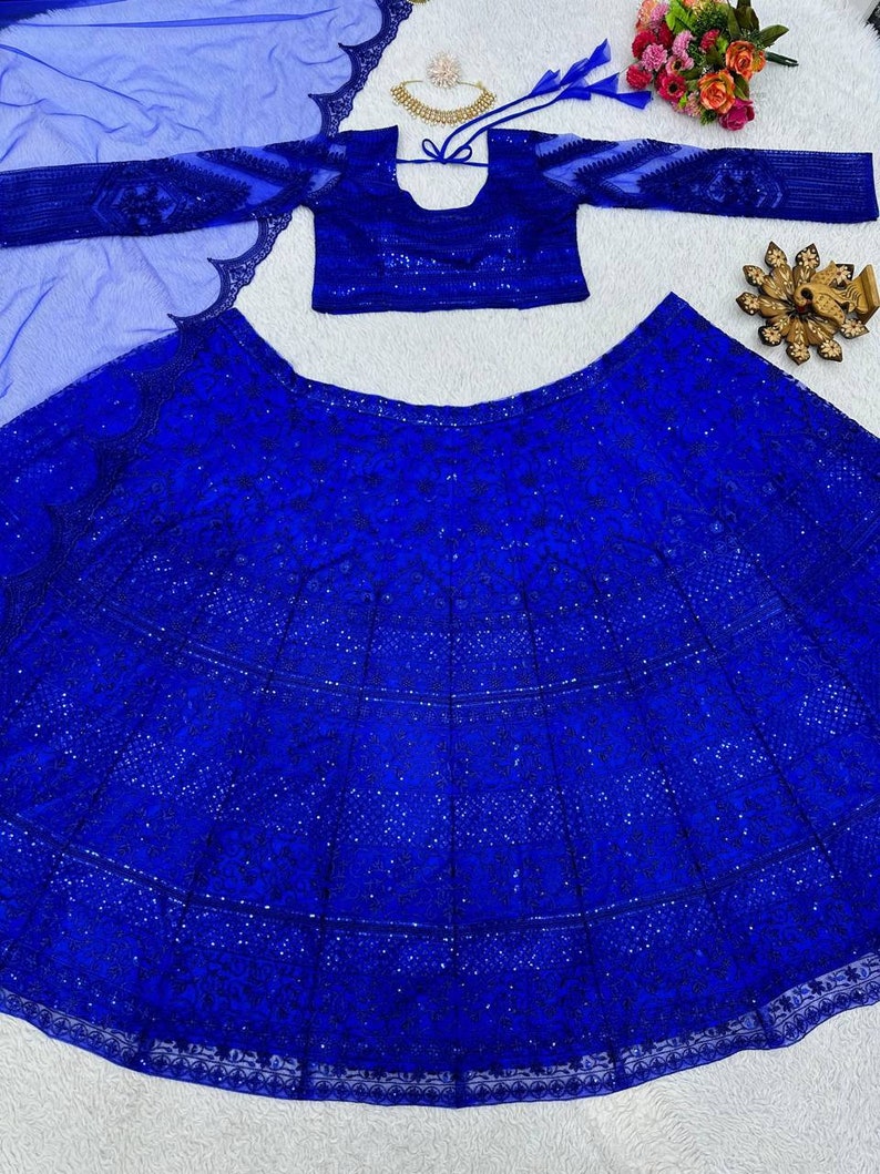 designer blue lehenga choli for women with heavy sequence and embroidery work, wedding wear party wear lehenga choli | Ready To Wear