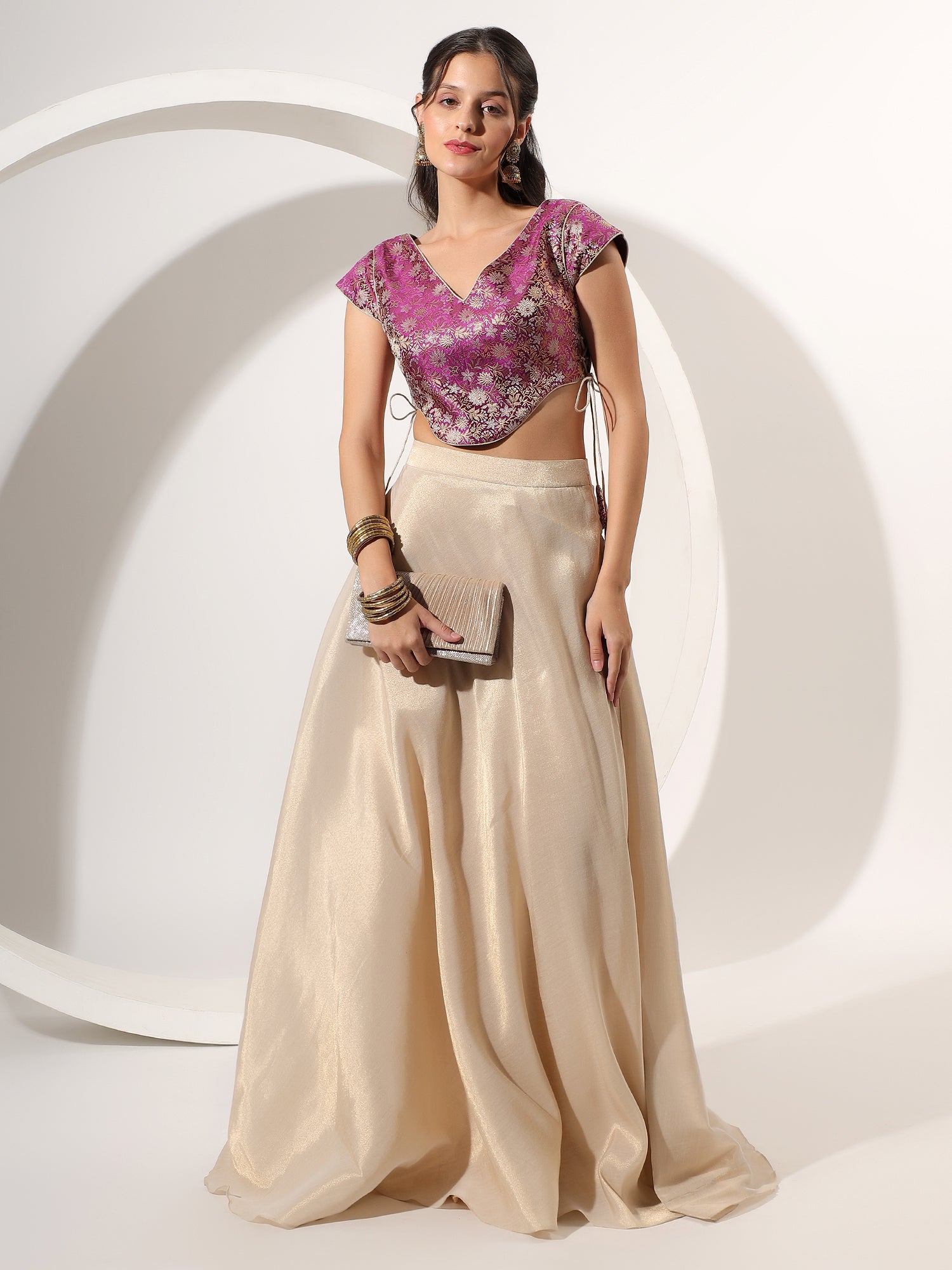 Golden Tissue Skirt With Brocade Designer Blouse - qivii