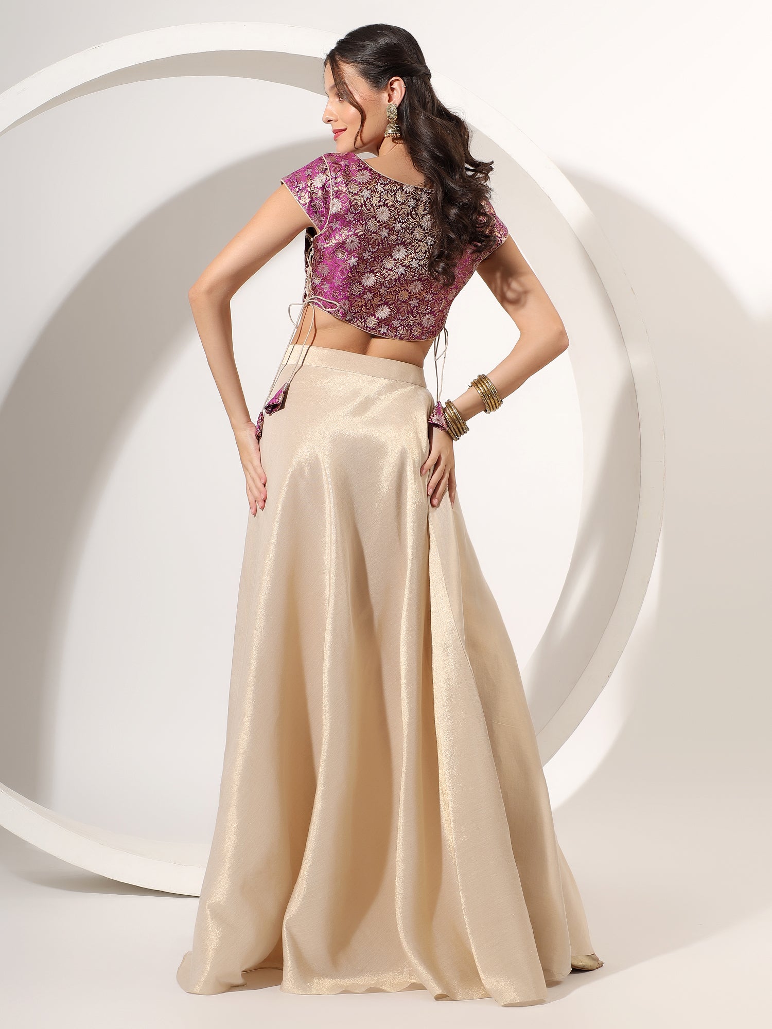 Golden Tissue Skirt With Brocade Designer Blouse - qivii