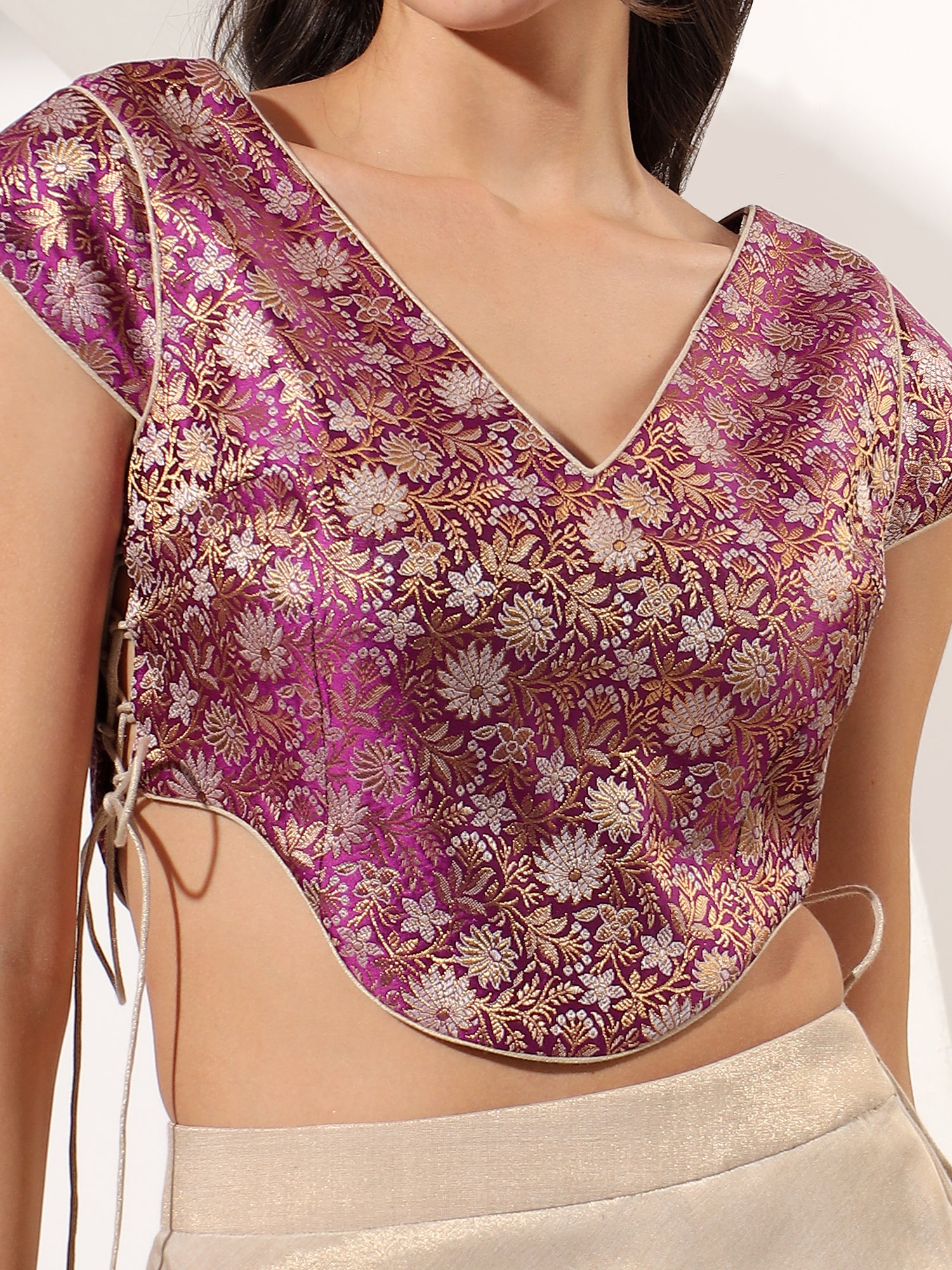 Golden Tissue Skirt With Brocade Designer Blouse - qivii