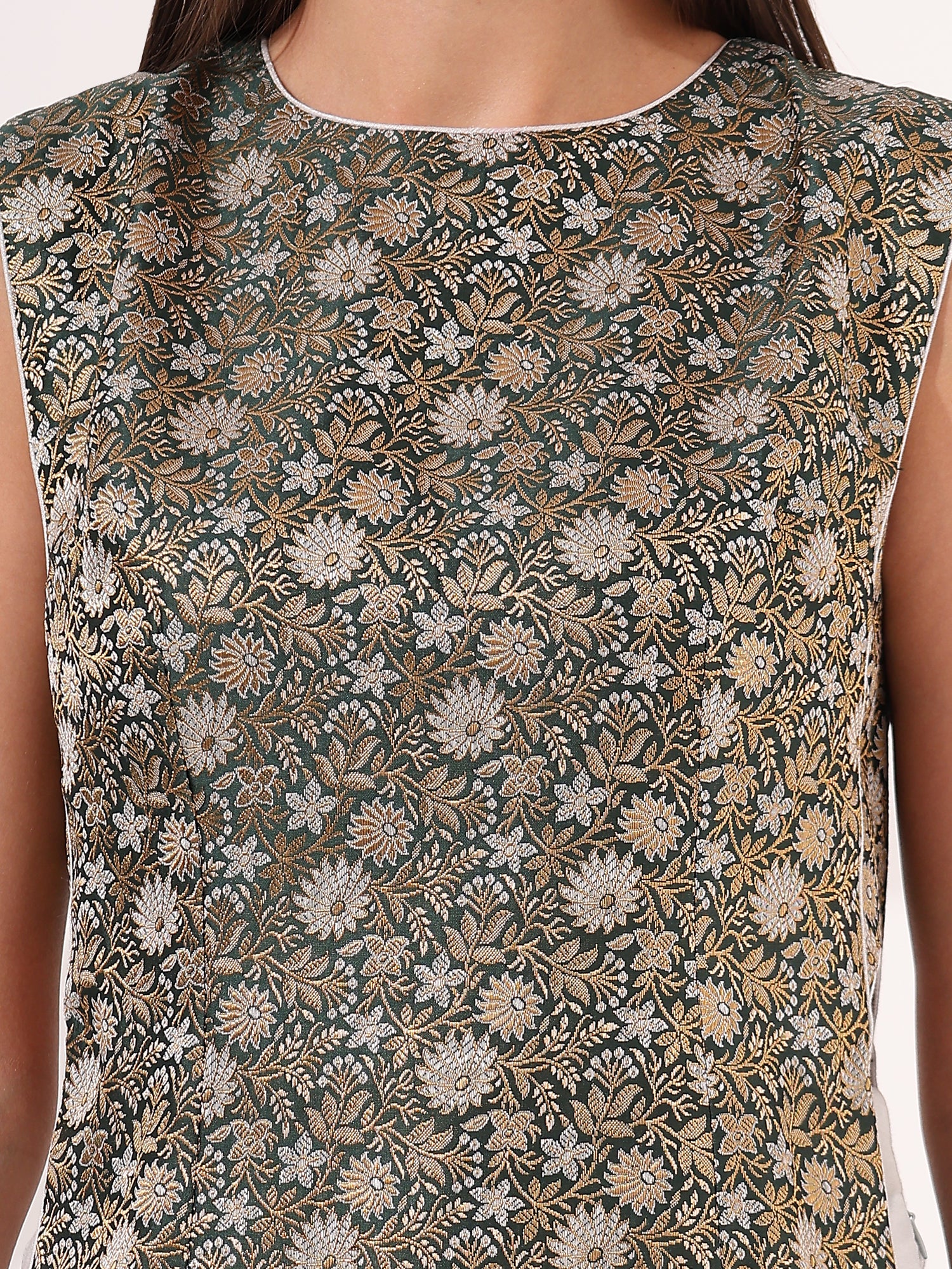 Silver Tissue Skirt With Brocade Designer Blouse - qivii