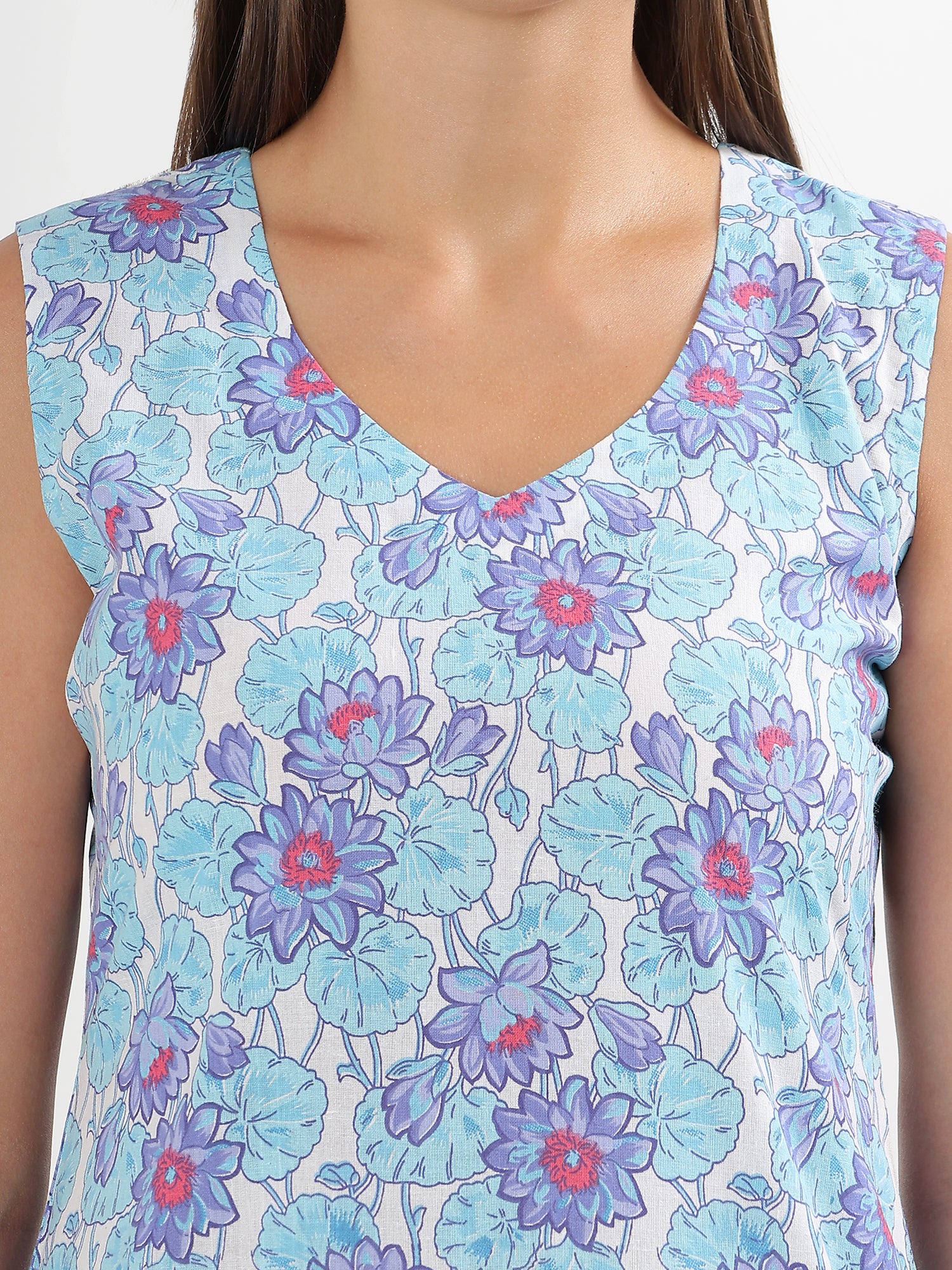 Blue Floral Cotton Kurta Salwar - qivii