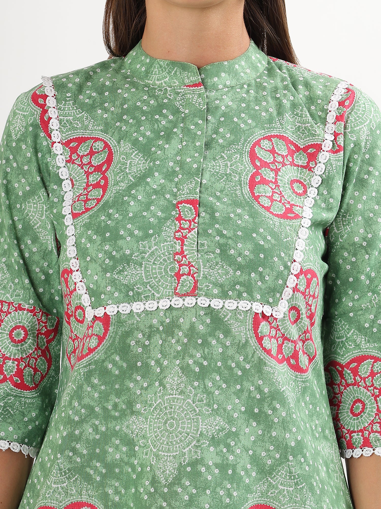 Green Floral Short Kurta Pant Co-ord Set - qivii