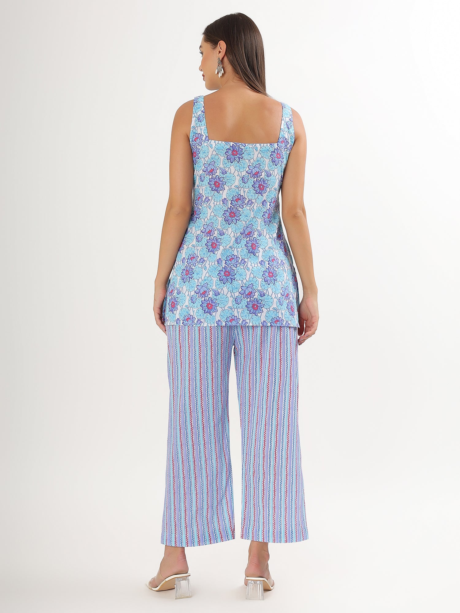 Blue Floral Short Kurta with Pant - qivii
