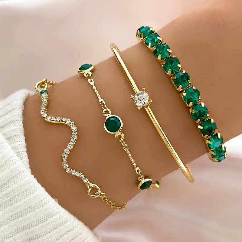 Vintage armbandenset met groene zirconia  - By Qivii