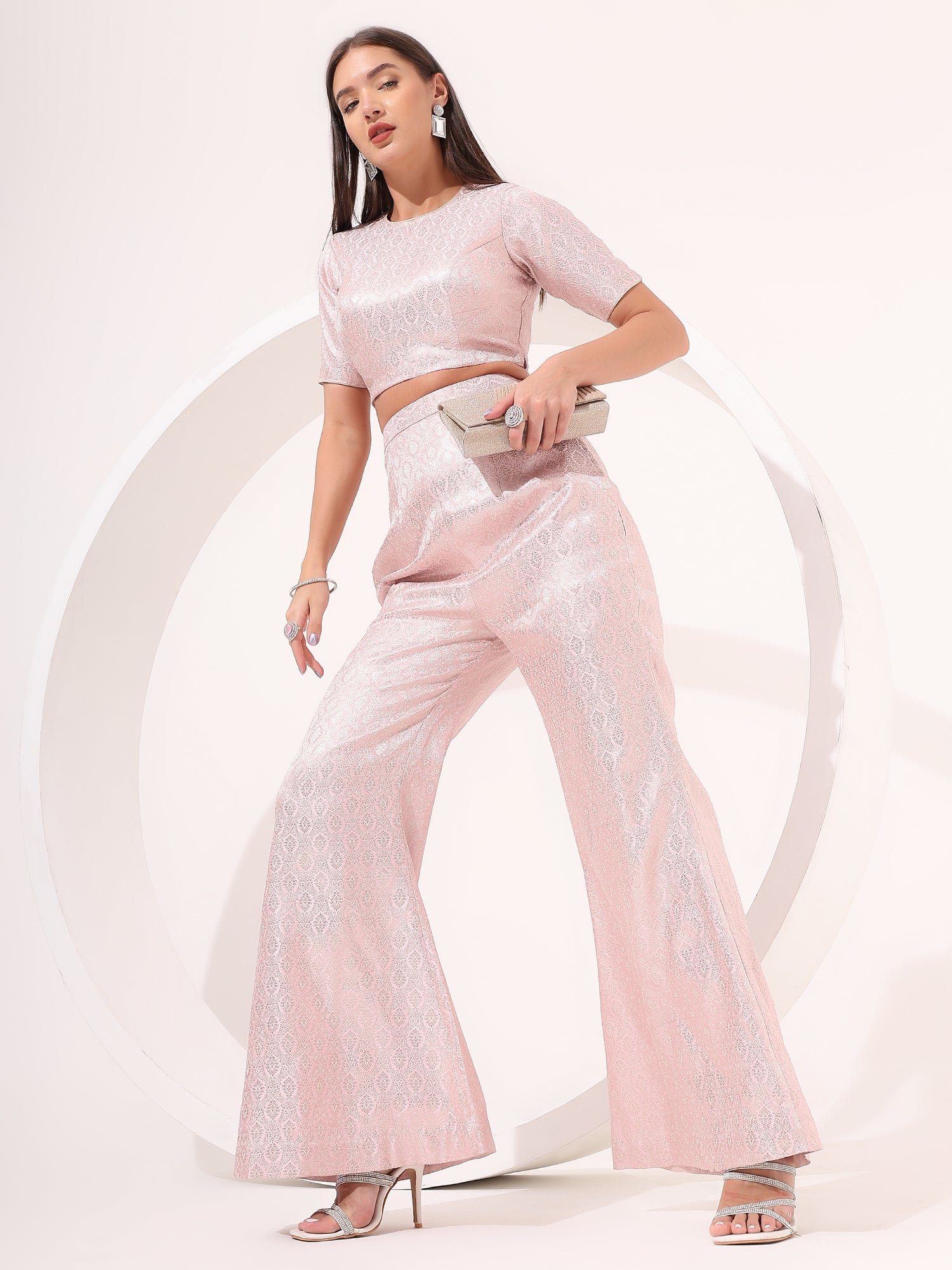 Baby Pink Brocade Co-ord Set - qivii