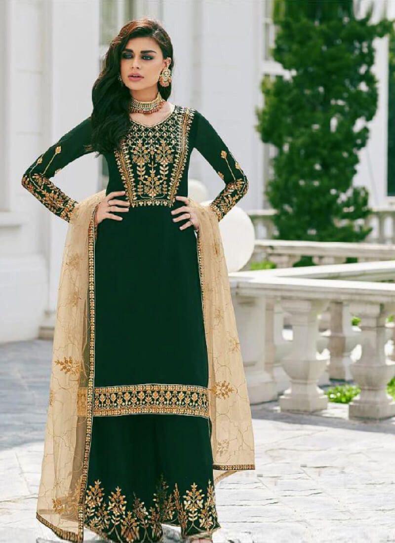 Impressive Dark Green Color Pakistani Suit With Georgette Fabric - qivii