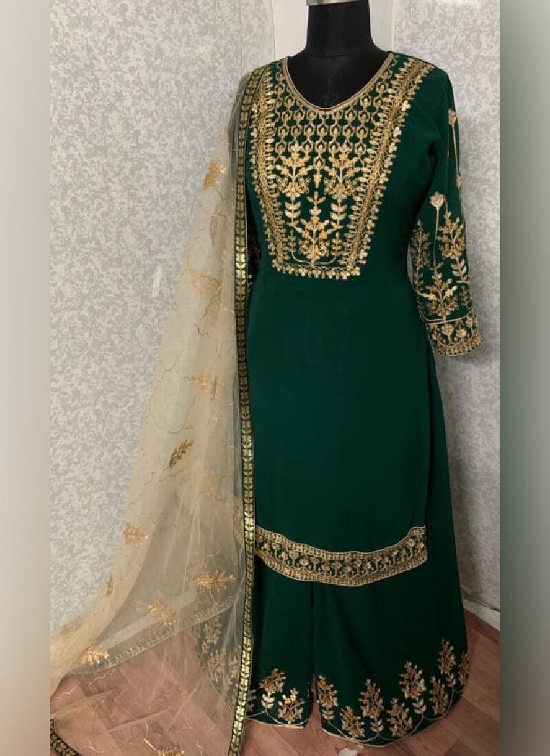 Impressive Dark Green Color Pakistani Suit With Georgette Fabric - qivii