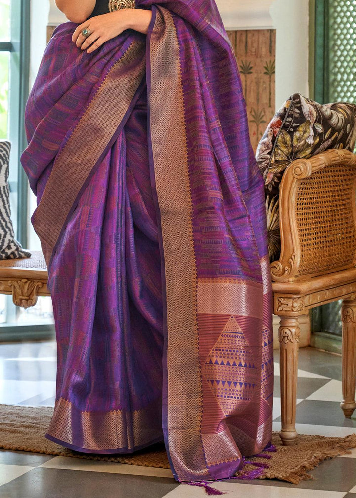 Indigo Purple Two Tone Handloom Weaving Organza Silk Saree : Top Pick - qivii