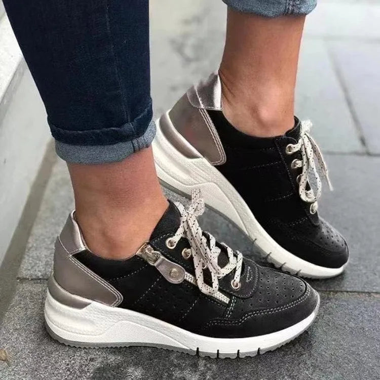 Black Iona women's orthopedic walking sneakers by Hudson Ridge featuring supportive design and comfortable fit for daily walking.