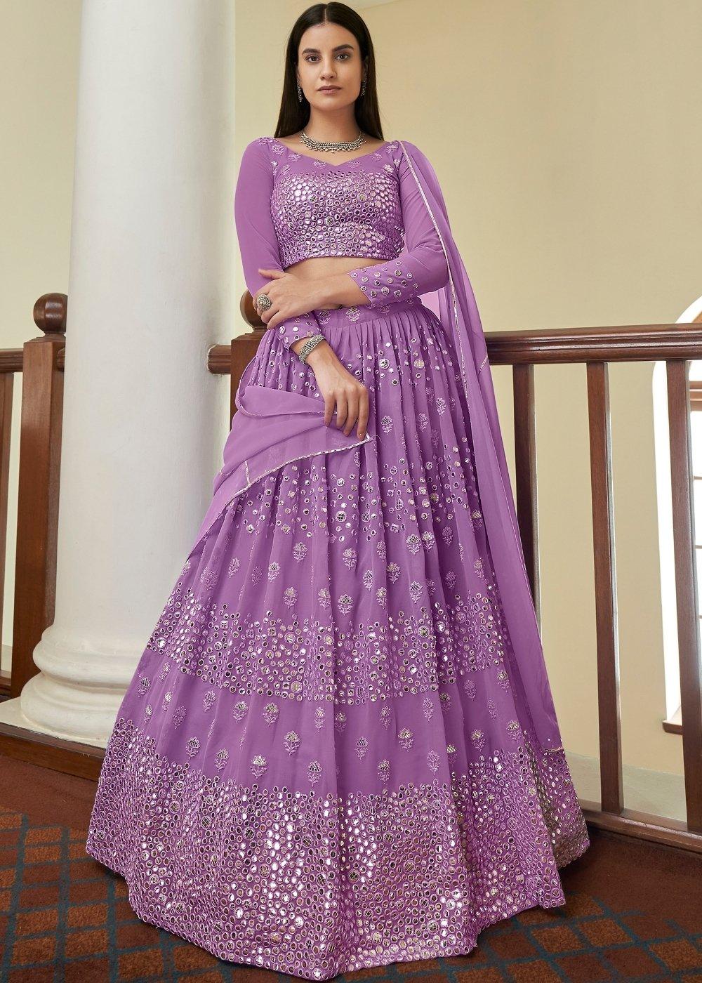 Iris Purple Georgette Lehenga Choli with Resham,Mirror & Gota work - qivii