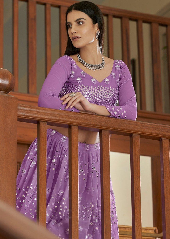 Iris Purple Georgette Lehenga Choli with Resham,Mirror & Gota work - qivii