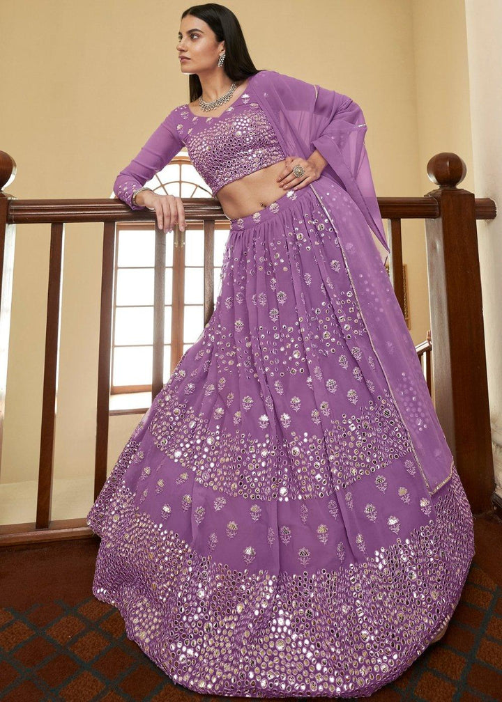 Iris Purple Georgette Lehenga Choli with Resham,Mirror & Gota work - qivii