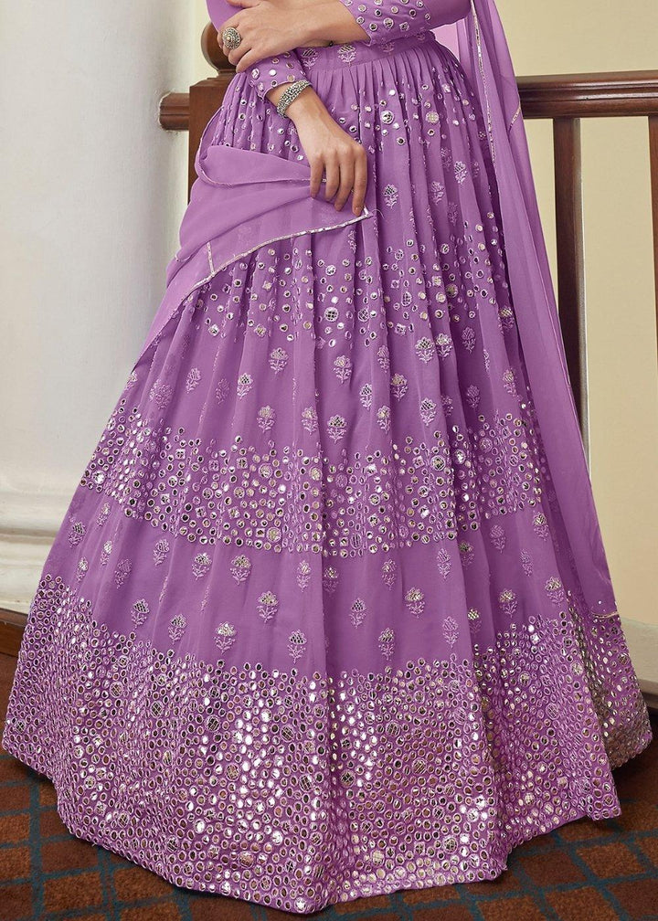 Iris Purple Georgette Lehenga Choli with Resham,Mirror & Gota work - qivii