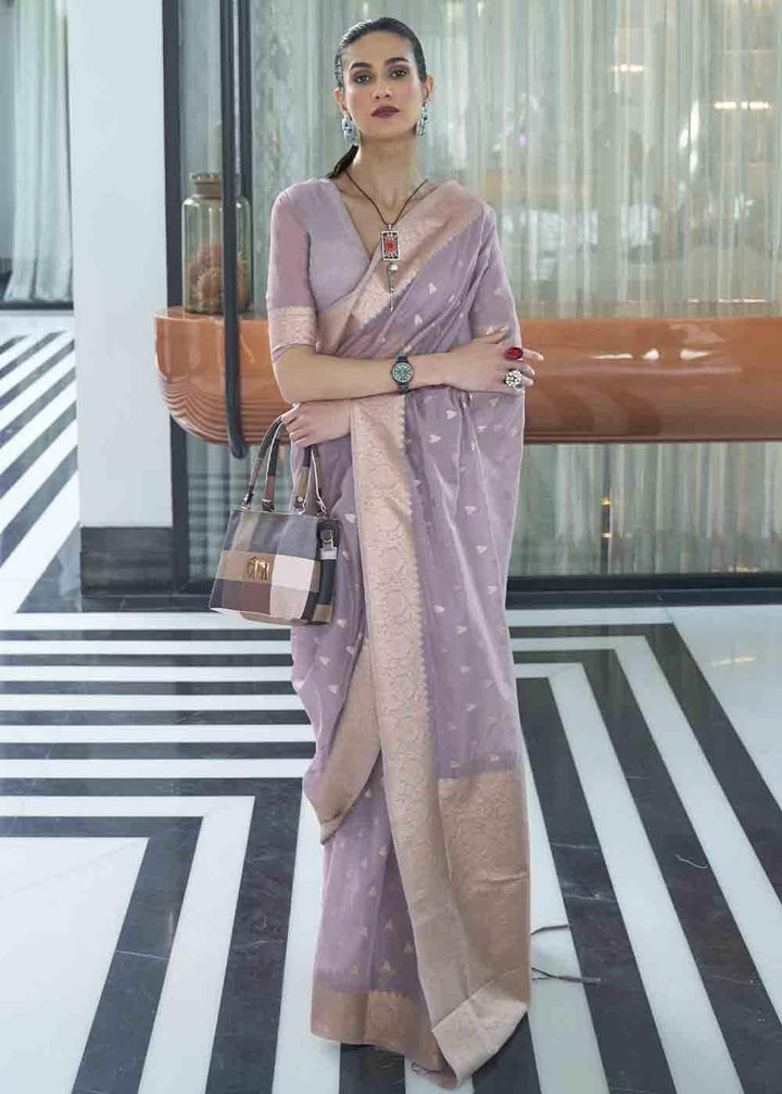 Iris Purple Woven Designer Silk Saree | Stitched Blouse - qivii