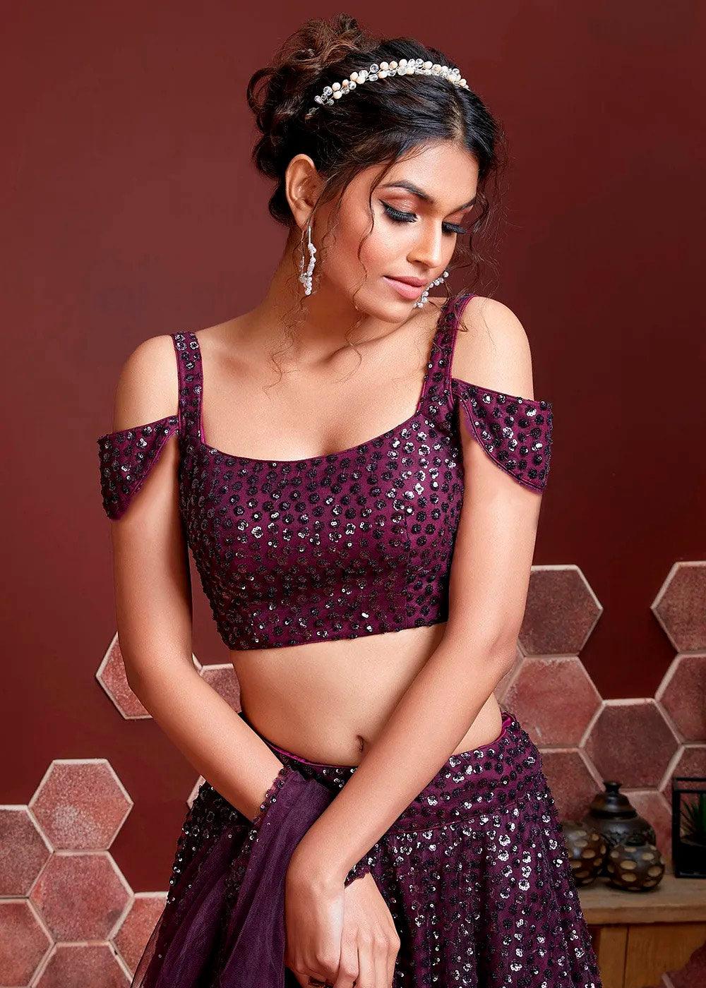 Irish Purple Soft Net Lehenga Choli with Sequins work - qivii