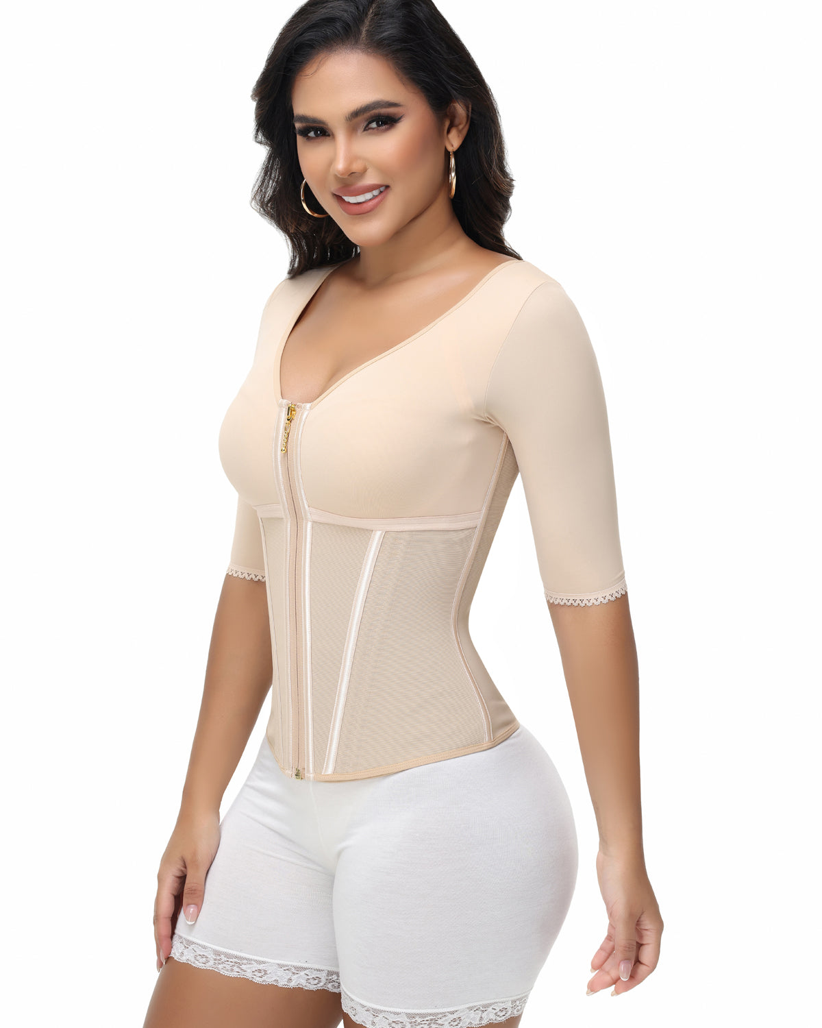 Shapshe® Fajas Colombianas High Compression Half Sleeves V Neck Waist Trainer