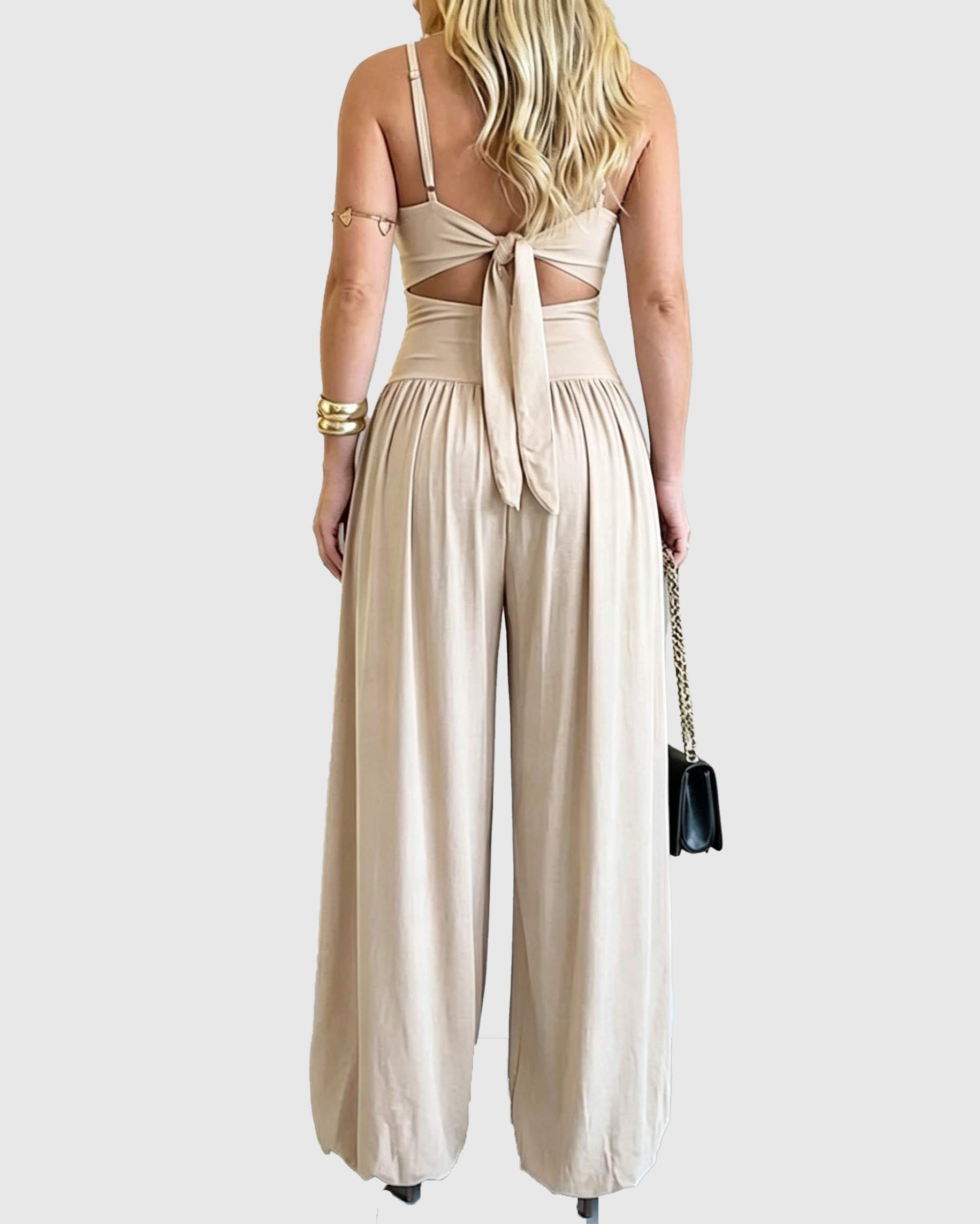Solid Color Cut-out Cami Backless Jumpsuit  - By Qivii