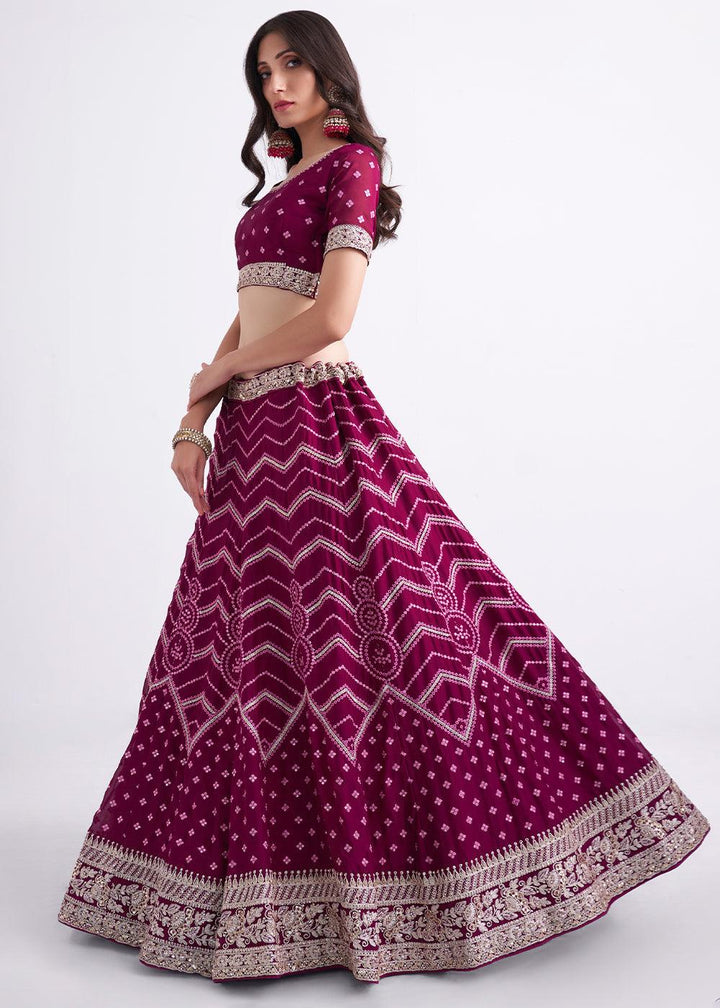 Jam Purple Georgette Lehenga Choli with Cording,Thread,Sequins & Zarkan work - qivii