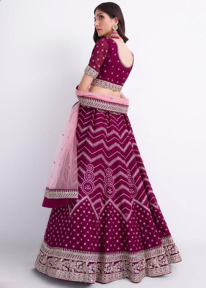 Jam Purple Georgette Lehenga Choli with Cording,Thread,Sequins & Zarkan work - qivii