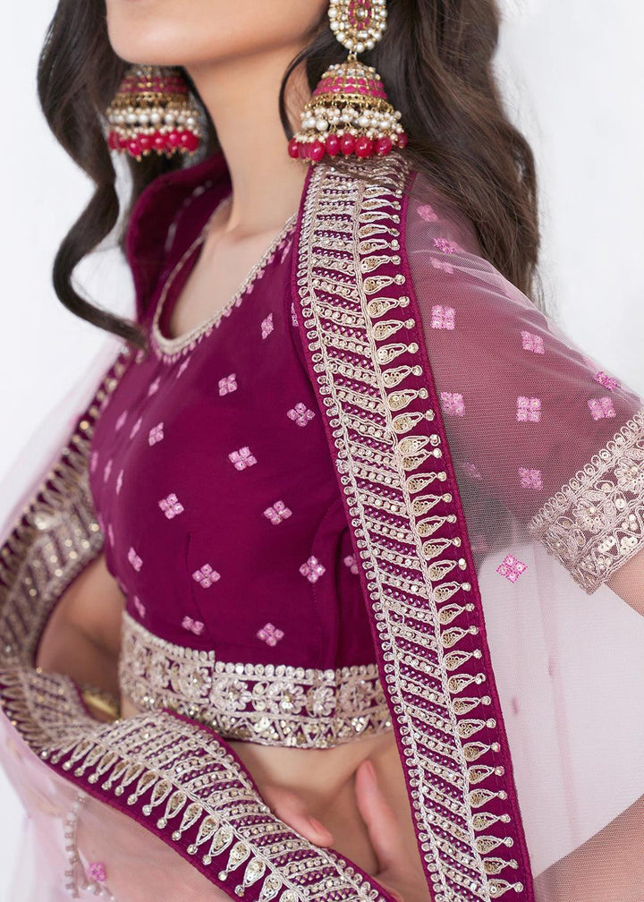 Jam Purple Georgette Lehenga Choli with Cording,Thread,Sequins & Zarkan work - qivii