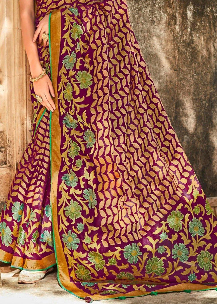 Jam Purple Soft Silk Saree with Embroidered Blouse | Stitched Blouse - qivii