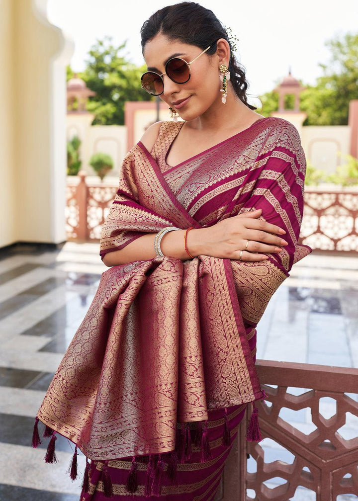 Jam Purple Zari Woven Leheriya Georgette Saree - qivii