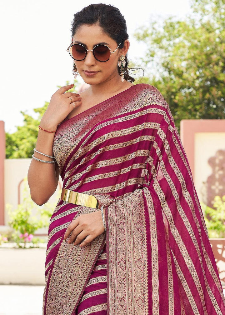 Jam Purple Zari Woven Leheriya Georgette Saree - qivii